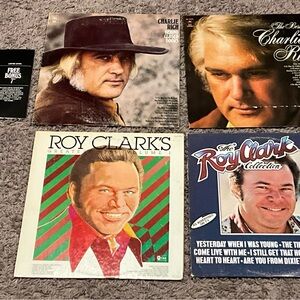Charlie Rich & Roy Clark Record Lot - 4 Records + Bonus 45 Record